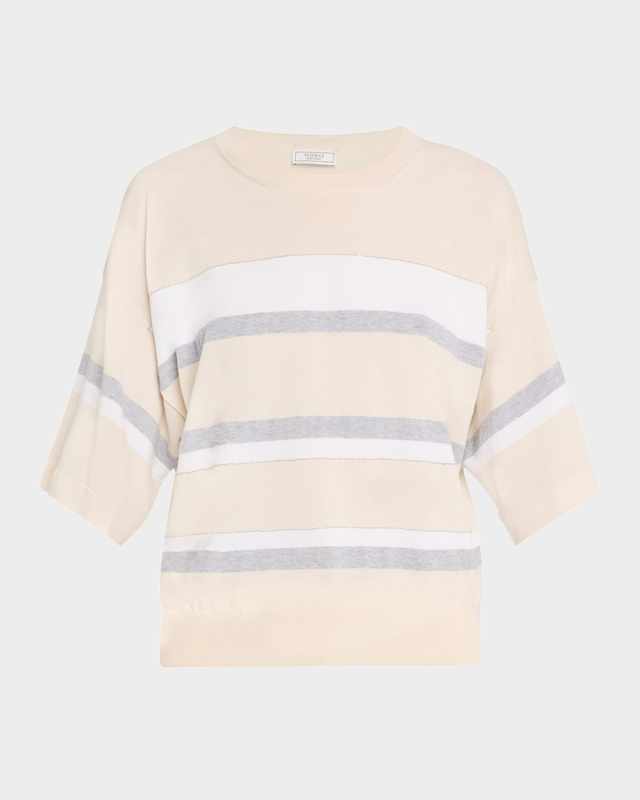 Striped Chain-Trim Cotton Sweater
